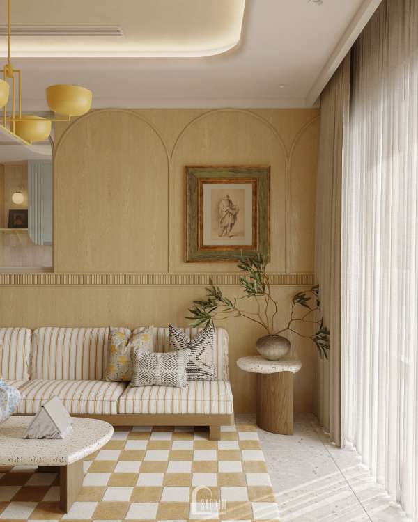 Thiết kế nội thất không gian phòng khách trong chung cư 3 ngủ phong cách Modern Eclectic Vintage
